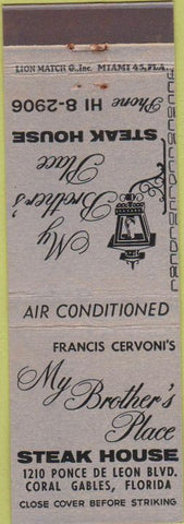 Matchbook Cover - My Brother's Place Coral Gables FL