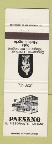 Matchbook Cover - Paesano Il Ristorante Italian Michelangelo Montreal QC