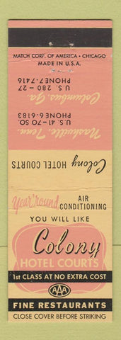 Matchbook Cover - Colony Hotel Courts Nashville TN Columbus GA