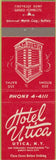Matchbook Cover - Hotel Utica NY