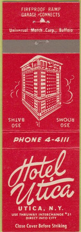 Matchbook Cover - Hotel Utica NY