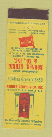 Matchbook Cover - Rohner Gehrig Forwarding Freight New York City