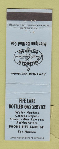 Matchbook Cover - Fife Lake Bottled Gas Service MI BLUE
