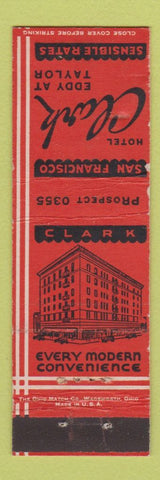 Matchbook Cover - Hotel Clark San Francisco CA Midget