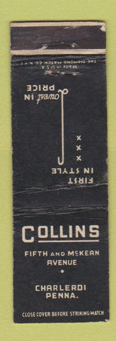 Matchbook Cover - Collins Shore? Charleroi PA WEAR Midget