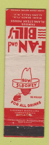 Matchbook Cover Fan and Billy's Steak House Miami Beach FL Glens Falls NY Midget
