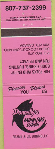 Matchbook Cover - Donnelly's Minnitaki Lodge Siouxlookout ON