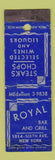 Matchbook Cover - Royal Bar Grill New York City WORN Midget