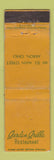 Matchbook Cover - Garden Grille Akron OH WEAR Midget
