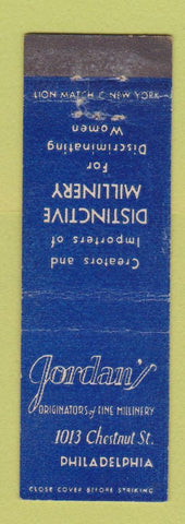 Matchbook Cover - Jordan's Millinery Women's Clothes Philadelphia PA Midget
