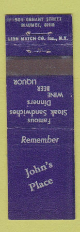 Matchbook Cover - John's Place Maumee OH restaurant Midget