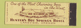 Matchbook Cover - Hunter's Hot Springs Hotel Lakeview OR Midget
