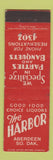 Matchbook Cover - The Harbor Restaurant Aberdeen SD WEAR Midget