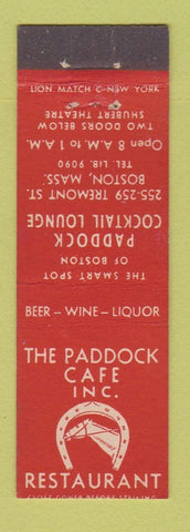 Matchbook Cover - Paddock Cafe Restaurant Boston MA Midget