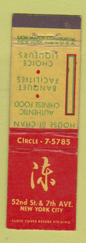 Matchbook Cover - House of Chan Chinese Restaurant New York City WORN Midget