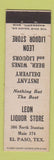 Matchbook Cover - Leon Liquor Store El Paso TX Midget