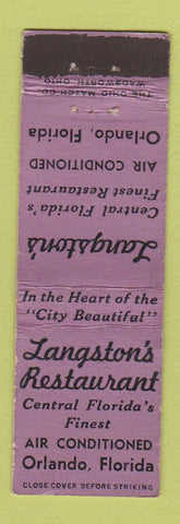 Matchbook Cover - Langston's Restaurant Orlando FL Midget