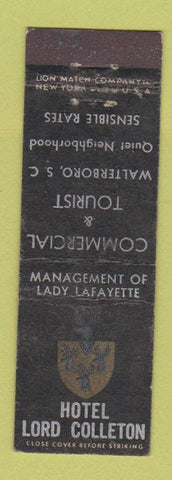 Matchbook Cover - Hotel Lord Colleton Walterboro SC WEAR Midget