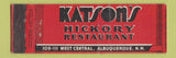 Matchbook Cover - Katson's Hickory Restaurant Albuquerque NM Midget