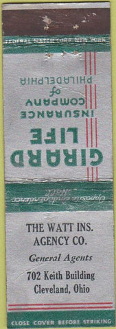 Matchbook Cover - GirardInsurance Cleveland OH WEAR Federal LONG