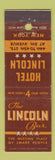 Matchbook Cover - Hotel Lincoln New York City  Midget