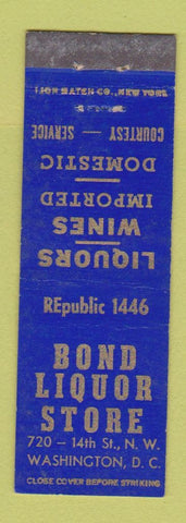 Matchbook Cover - Bond Liquor Store Washington DC Midget