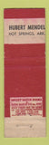 Matchbook Cover - BH Wragge Men's Clothes Hubert Mendel Hot Springs AR Midget
