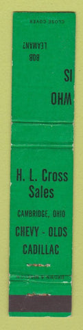 Matchbook Cover Cross Chevrolet Oldsmobile Cadillac Cambridge OH GREEN 12 Strike