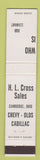 Matchbook Cover Cross Chevrolet Oldsmobile Cadillac Cambridge OH WHITE 12 Strike