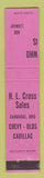 Matchbook Cover Cross Chevrolet Oldsmobile Cadillac Cambridge OH PINK 10 Strike