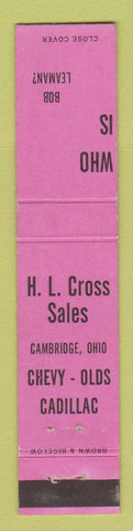 Matchbook Cover Cross Chevrolet Oldsmobile Cadillac Cambridge OH PINK 10 Strike