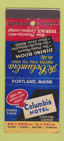 Matchbook Cover - Columbia Hotel Portland ME 30 Stick