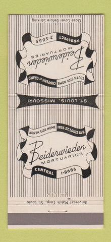 Matchbook Cover - Beiderwieden Mortuary St Louis MO 30 Strike