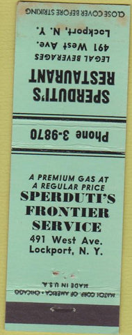 Matchbook Cover - Sperduti's Frontier oil gas Lockport NY WEAR