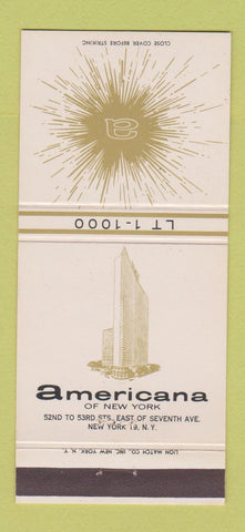 Matchbook Cover - Americana Hotel New York City 30 Strike