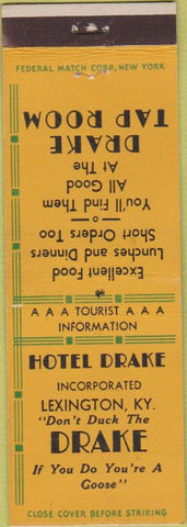 Matchbook Cover - Hotel Drake Lexington KY