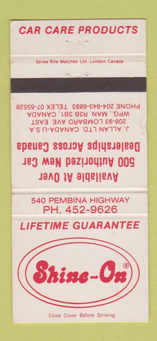 Matchbook Cover - Shine On Car Care Products Winnipeg MB WEAR 30 Strike