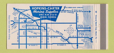 Matchbook Cover - Hopkins Carter Marine Supply Miami FL  30 Strike