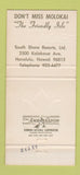 Matchbook Cover - Hotel Molokai Honolulu Hawaii  30 Strike