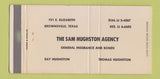Matchbook Cover - Sam Hughston Insurance Brownsville TX WEAR 30 Strike