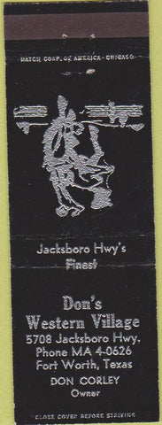 Matchbook Cover - Don's Western Village Fort Worth TX