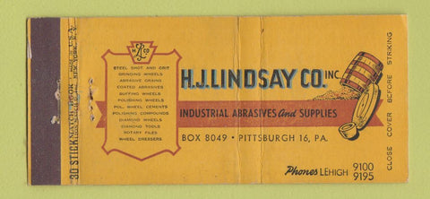 Matchbook Cover - HJ Lindsay Abrasives Supply Pittsburgh PA WEAR 30 Stick