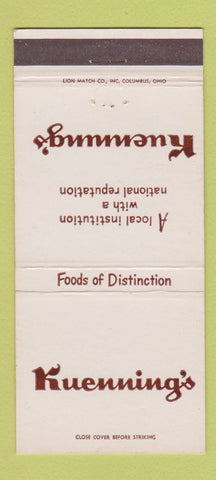 Matchbook Cover - Kuenning's Restaurant Columbus OH 30 Strike