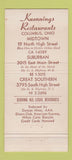 Matchbook Cover - Kuenning's Restaurant Columbus OH 30 Strike