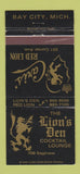 Matchbook Cover - Lion's Den Bay City MI WEAR 30 Strike