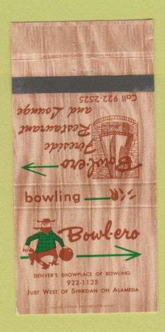 Matchbook Cover - Bowlero Bowling Denver Colorado 30 Strike