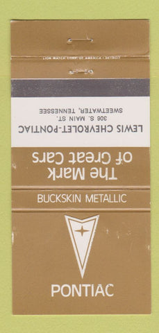 Matchbook Cover - Chevrolet Pontiac Sweewater TN Bucksin Metallic WEAR 30 Strike