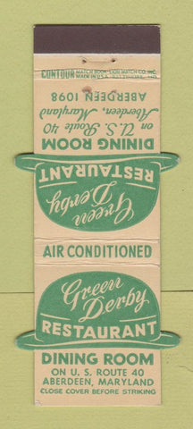 Matchbook Cover - Green Derby Restaurant Aberdeen MD Contour