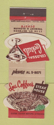 Matchbook Cover - Lou Coffee's Steak House Denver Colorado Contour