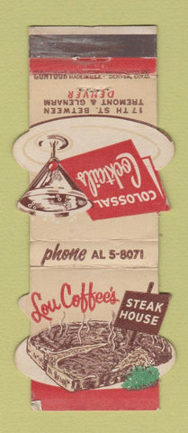 Matchbook Cover - Lou Coffee's Steak House Denver Colorado Contour